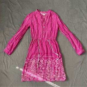 Anthropologie Meadow Rue Pink White Geometric Long Sleeve Dress EUC Size 2